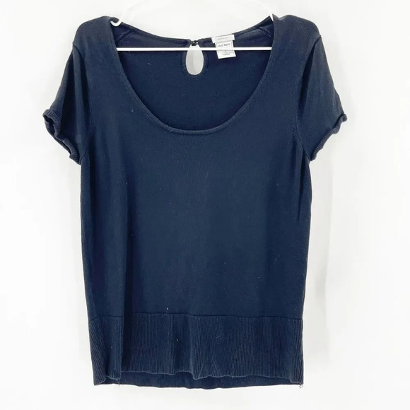 Old Navy Womens Slub Knit Scoop Neck T Shirt Size L Black EasyWear Perfect Fit - Picture 2 of 4